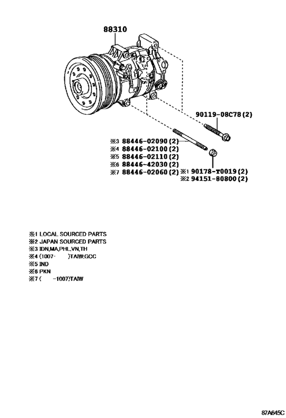 A/C Compressor 88310-02650, 8831002650 COROLLA ALTIS