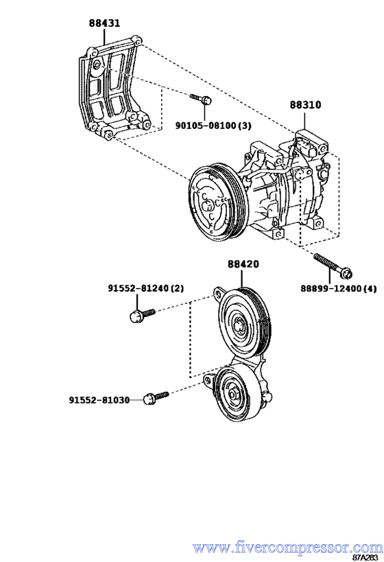 Compresseur de climatisation pour véhicule 88310-02590, 8831002590 COROLLA ALTIS