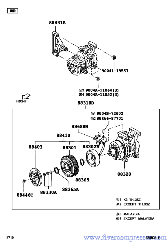 Compressor Assembly with WP 88310-BZ030, 88310BZ030AVANZA 