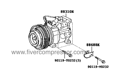 Compressor Assembly with W P88310-0K460, 883100K460;88310-0K461, 883100K461     FORTUNER
