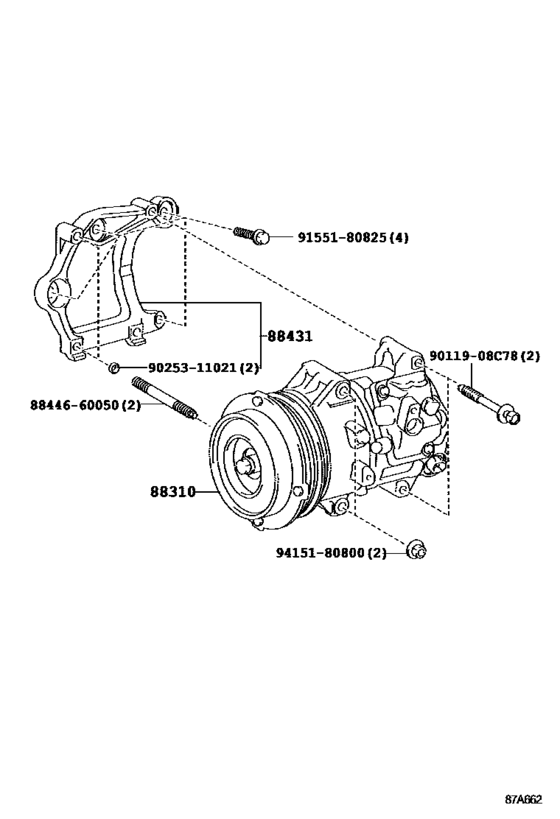 Compressor Assembly with WP 88310-48240, 8831048240;88310-48250, 8831048250 HIGHLANDER/ KLUGER