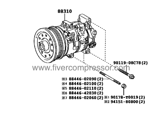 Compressor Assembly with W P88310-02760, 8831002760;88310-02761, 8831002761 COROLLA ALTIS
