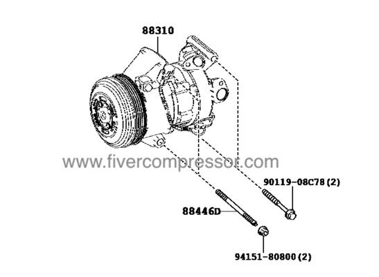 Compressor Assembly with W P 88310-02A20, 8831002A20 COROLLA ALTIS  NDE170   2014-2018
